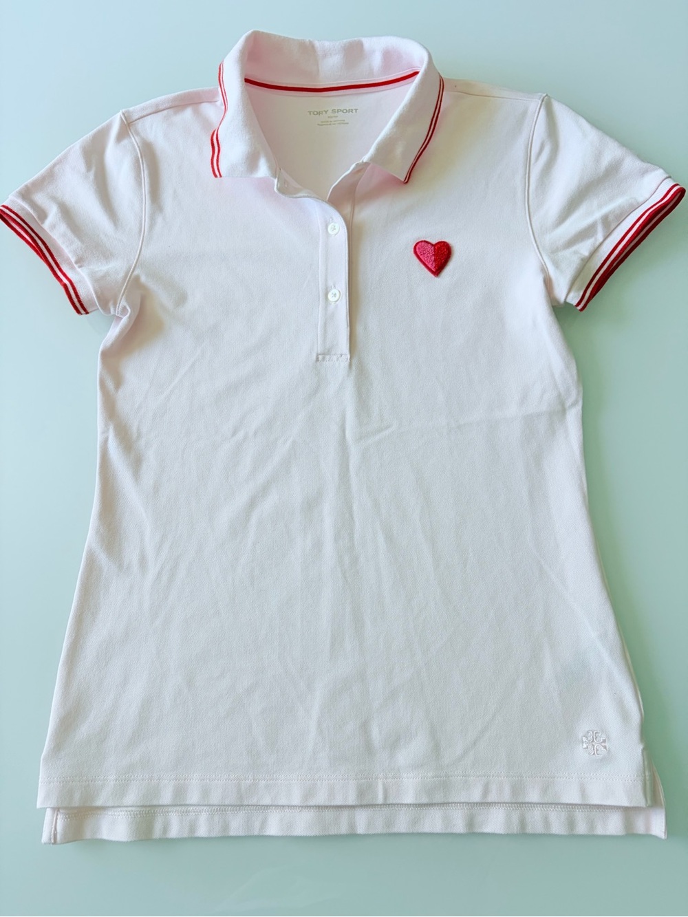 Tory Sport Pink Polo with Red Heart Accent Sz XS - Picture 3 of 9